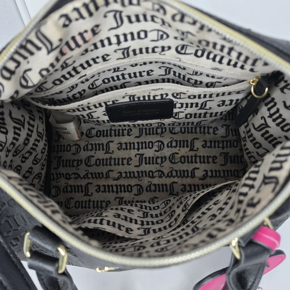 Juicy‎ Couture Speedy Satchel Crossbody Black Embossed bag Pink Heart